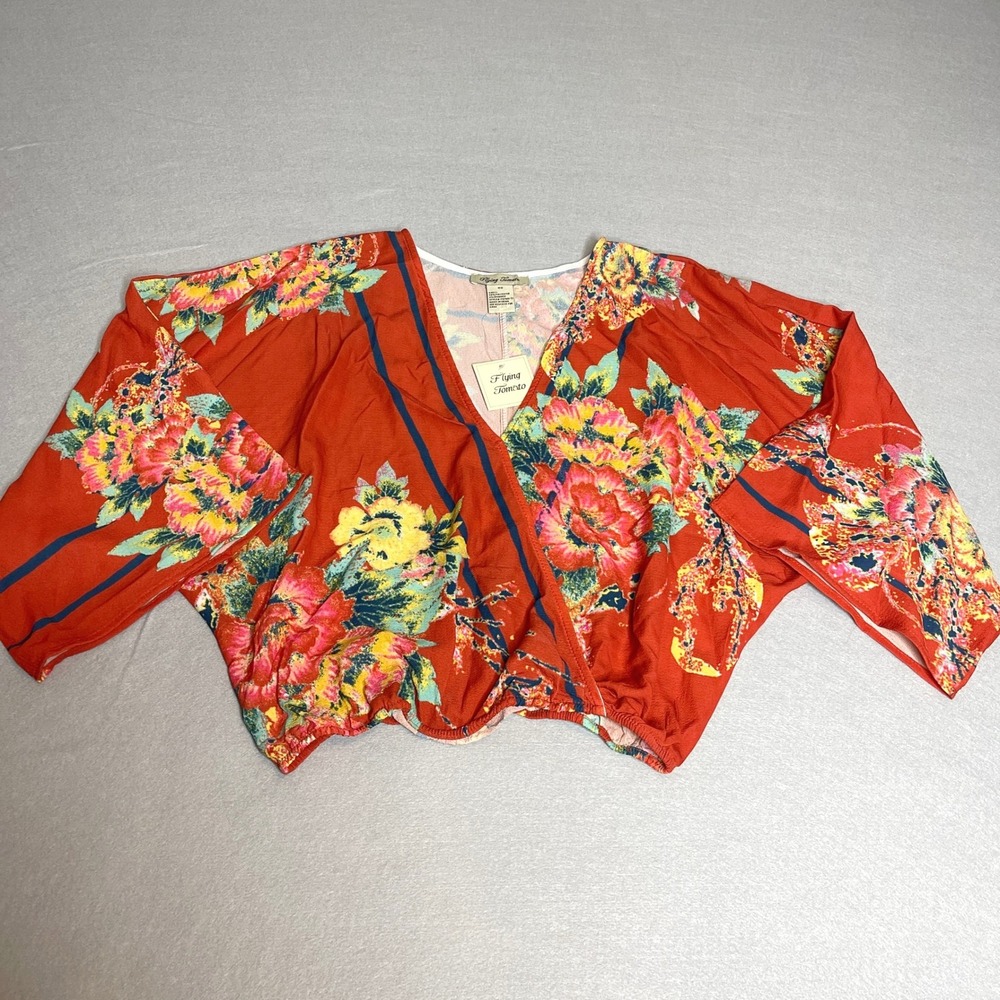 Flying Tomato Orange Floral Hawaiian Crop Top NWT